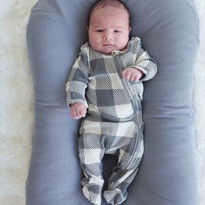 Caden Lane Big Check Bamboo Waffle Zipper Footie Newborn Size